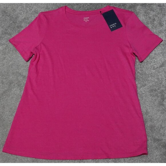 Crown & Ivy T-Shirt Top Women's XS Pink Scoop Neck Short Sleeve Pullover - Picture 1 of 11